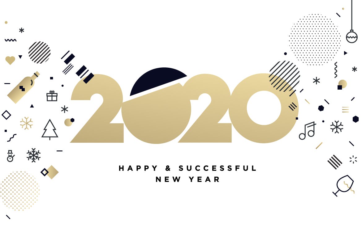 圣诞节&2020年新年主题创意数字矢量插画设计素材v4 New Year 2020 Business Greeting Card插图(1)
