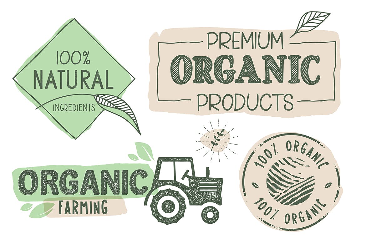有机食品标志/标签/贴纸设计模板素材 Organic Food Labels and Stickers Collection插图
