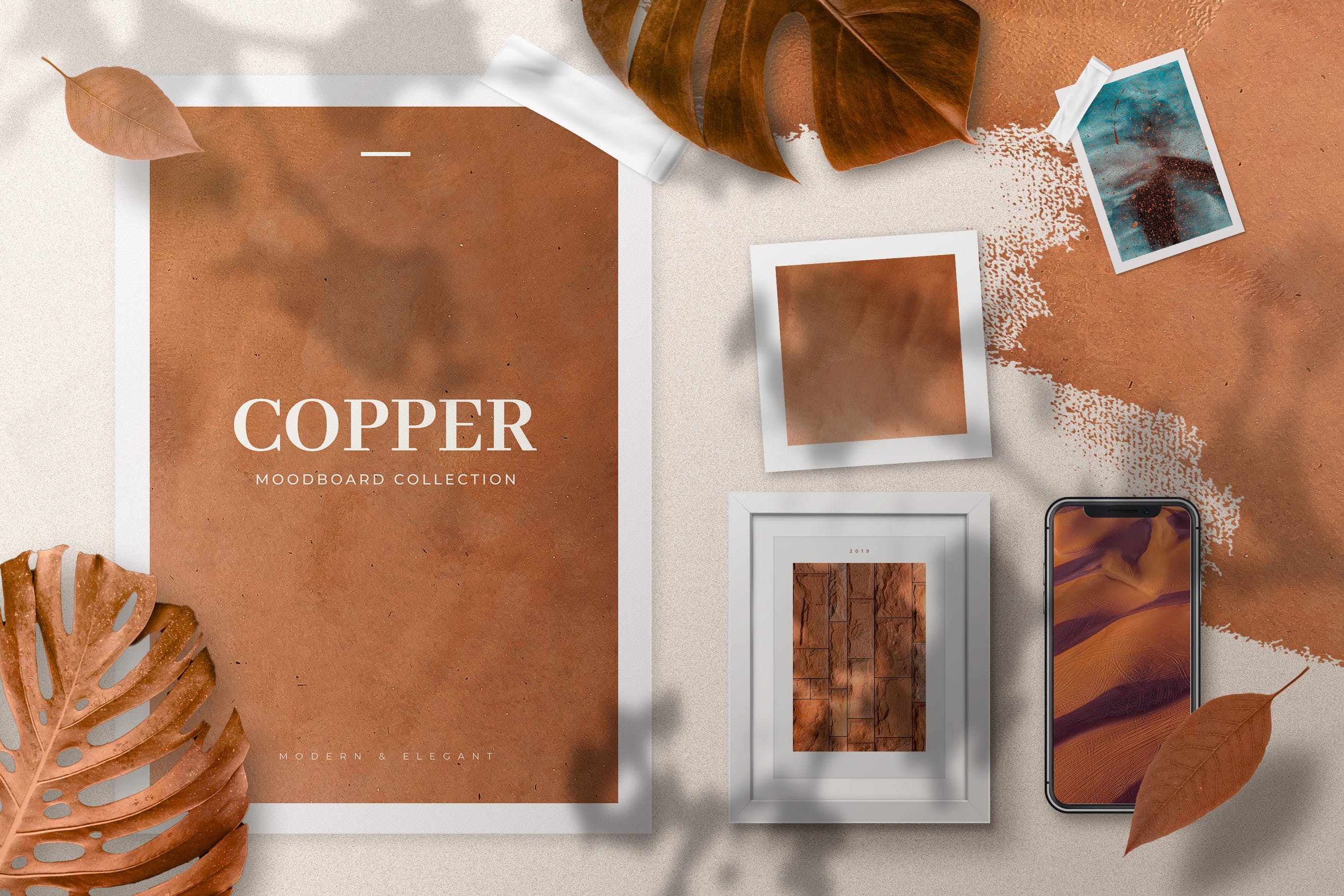 创意设计多媒介预览样机模板 Copper Realistic Moodboard Mockups插图