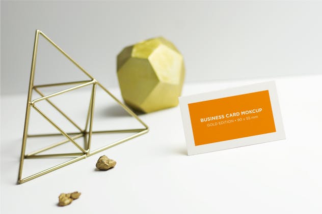 金属三脚架企业名片展示样机 Business Cards Gold Scene插图(2)