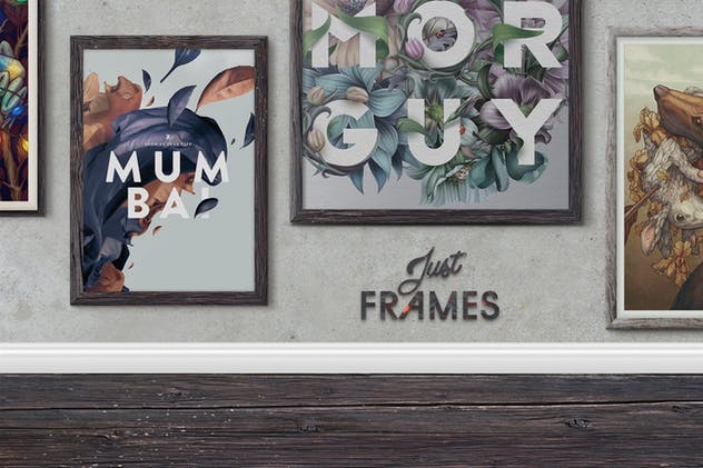 实体墙背景海报艺术作品展示样机模板 Just Frames – Prints Mockups插图(5)