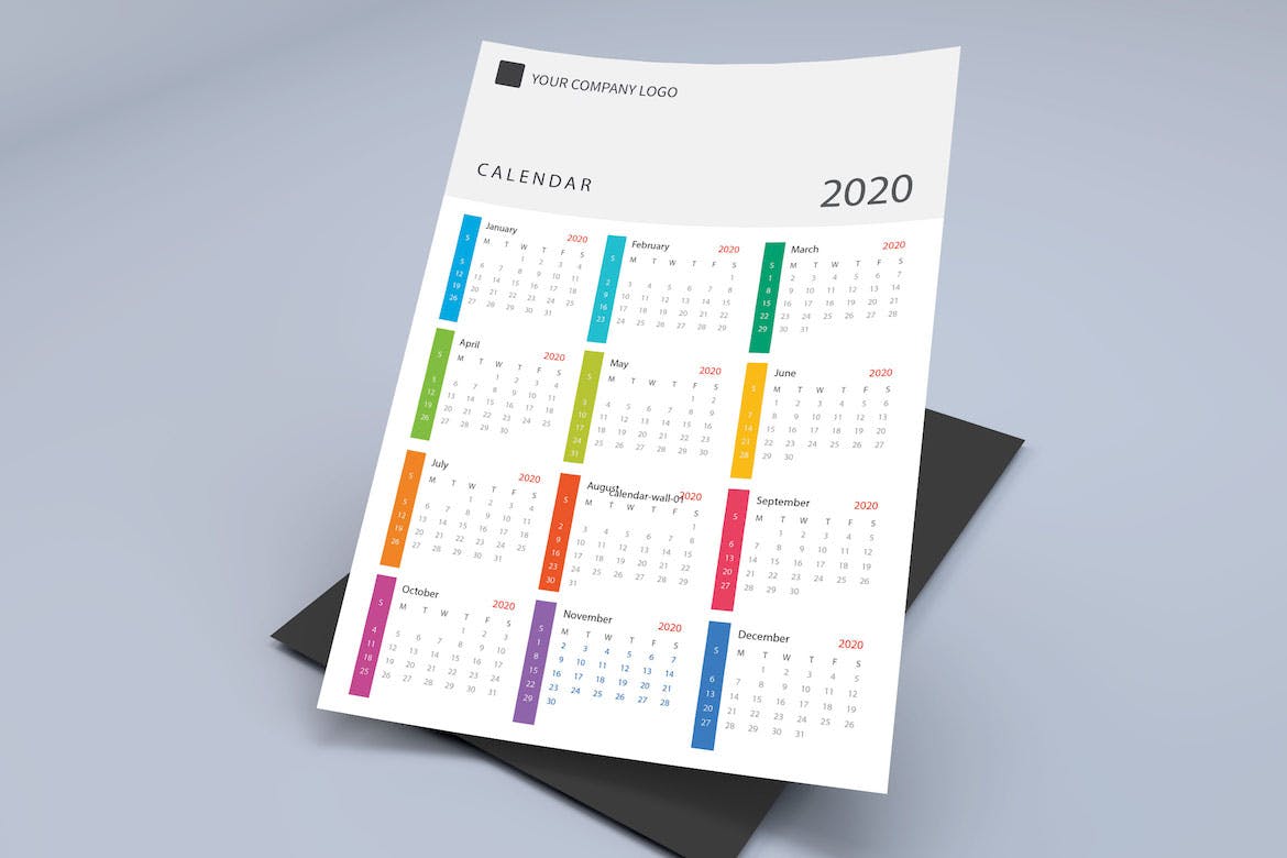 简约彩色2020日历年历设计模板 Creative Calendar Pro 2020插图4