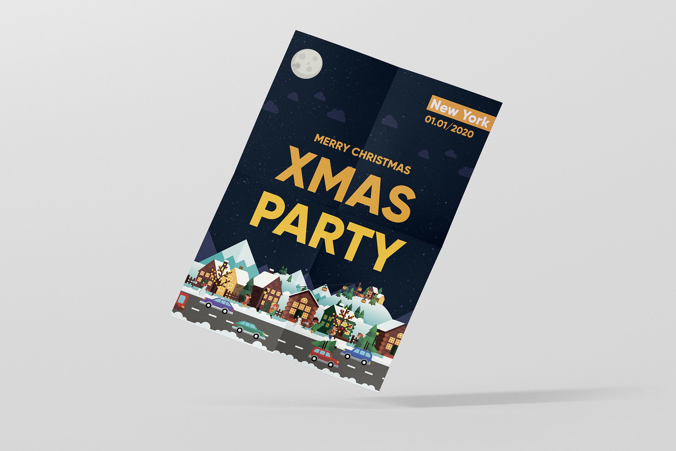 创意城市街景插画背景圣诞节主题海报设计模板 Christmas Party Poster插图