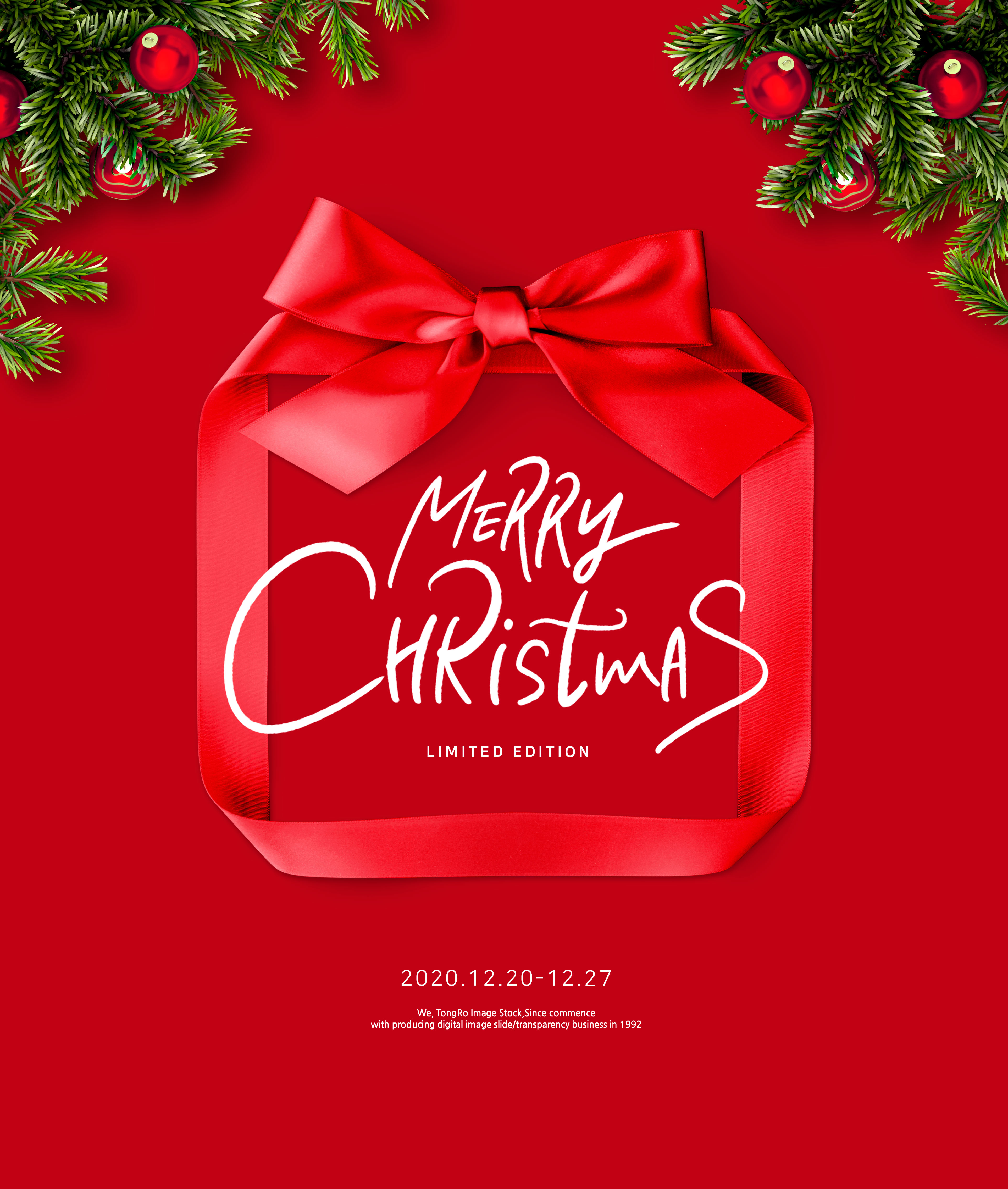 大红色丝带礼盒圣诞主题海报传单psd素材插图