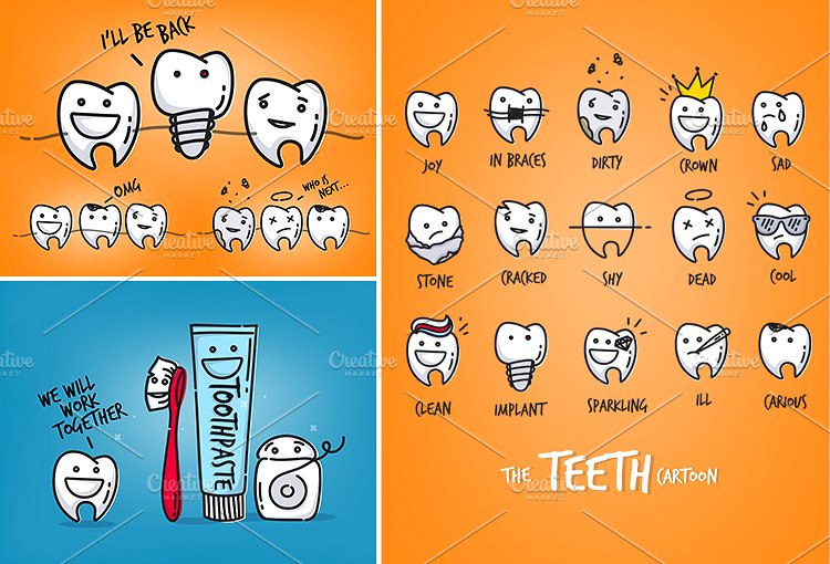 动漫卡通风儿童牙科插图合集 Teeth Graphics插图1