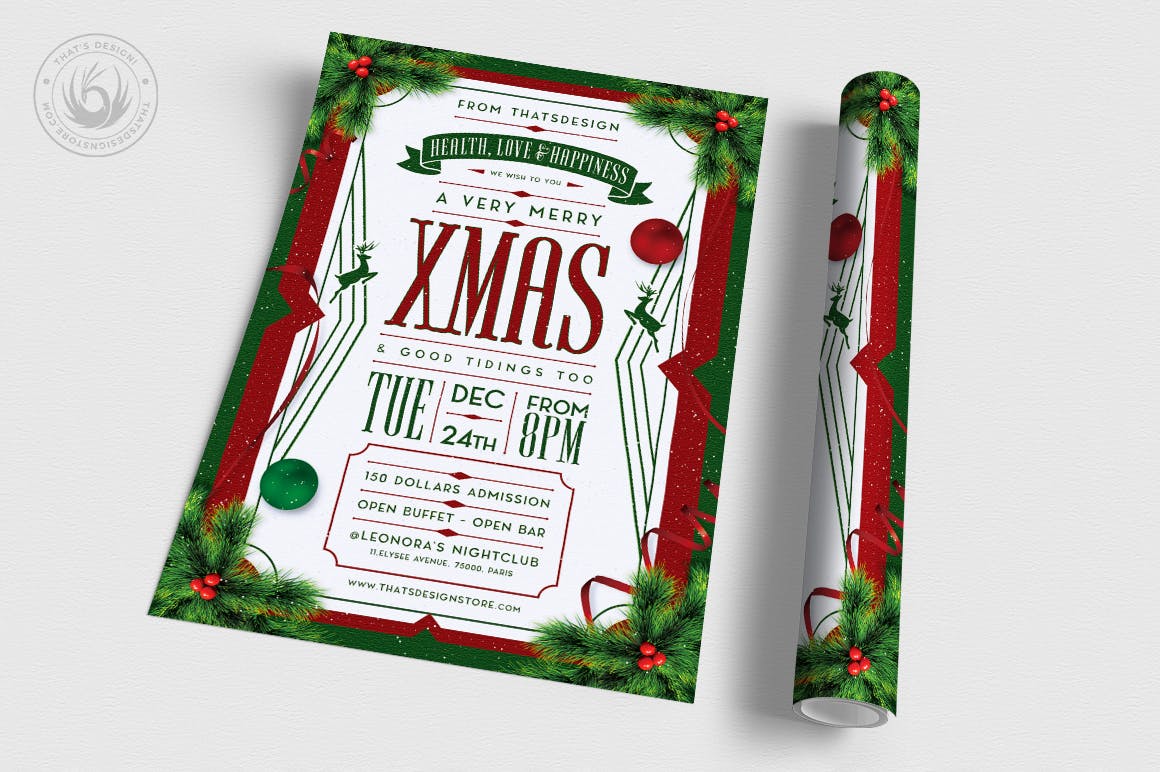 夜店俱乐部平安夜活动海报传单设计模板v8 Christmas Eve Flyer Template V8插图(2)