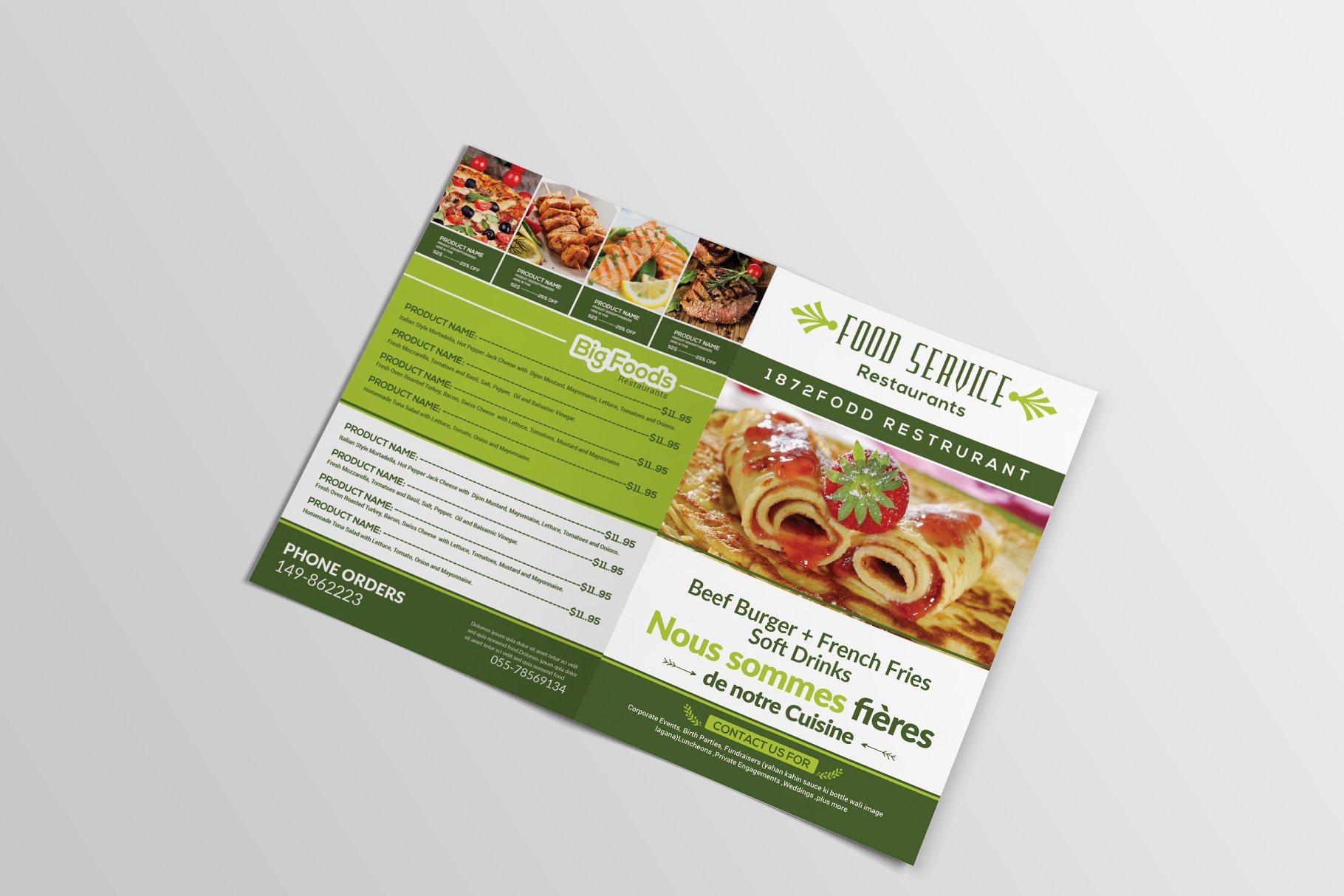 双折页西式快餐餐厅食品菜单模板 Bi-fold Restaurant Food Menu插图(4)