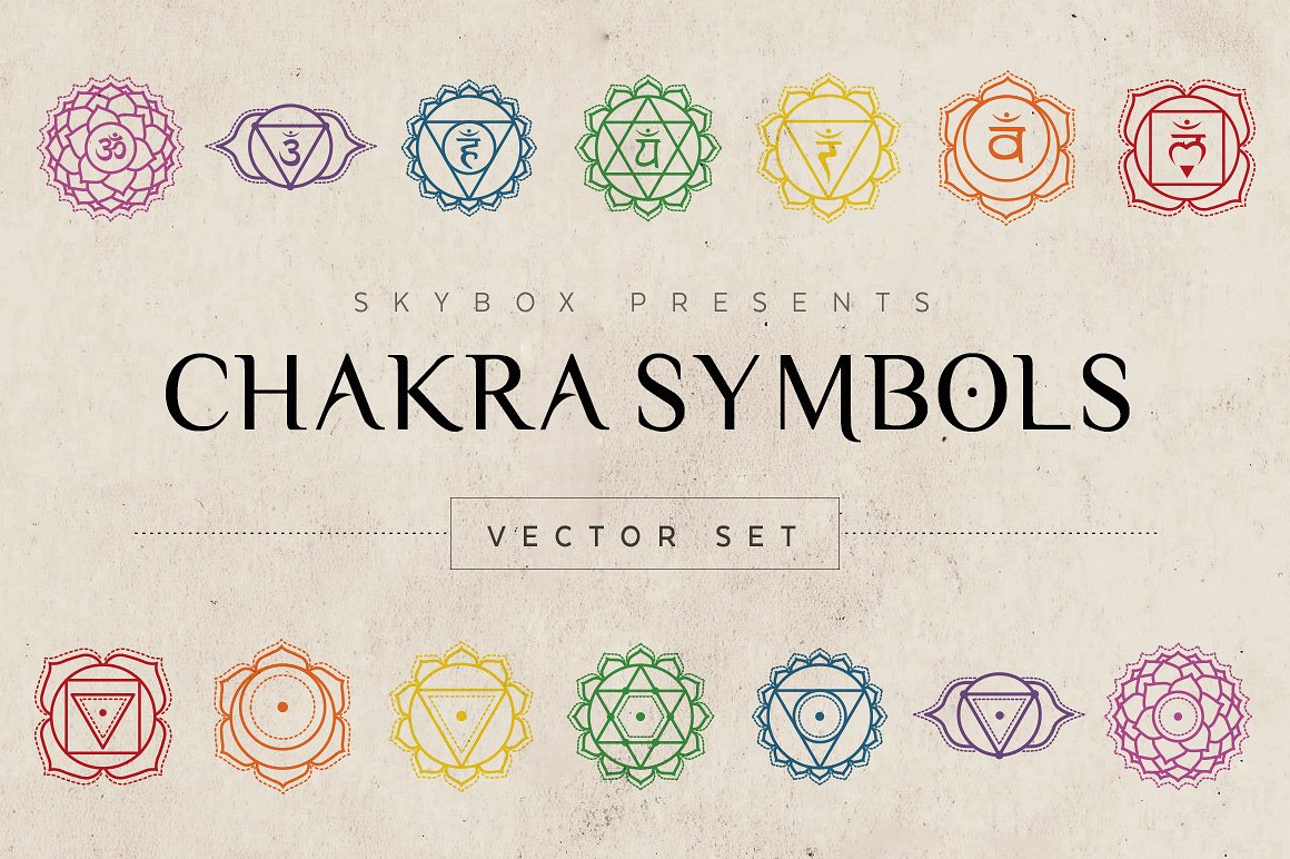 瑜伽精神文化符号矢量图形素材 Chakra Symbols Vector Set插图(3)
