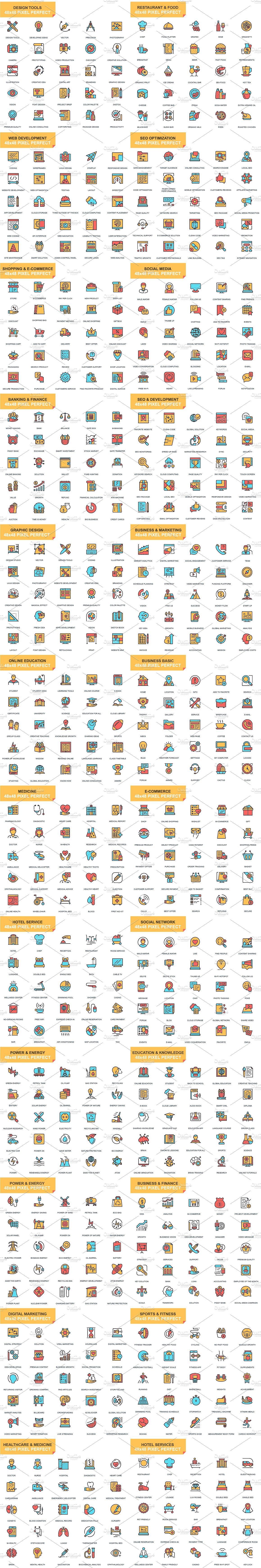 现代企业商务主题线条设计图标 Flat Line Business Icons插图(1)