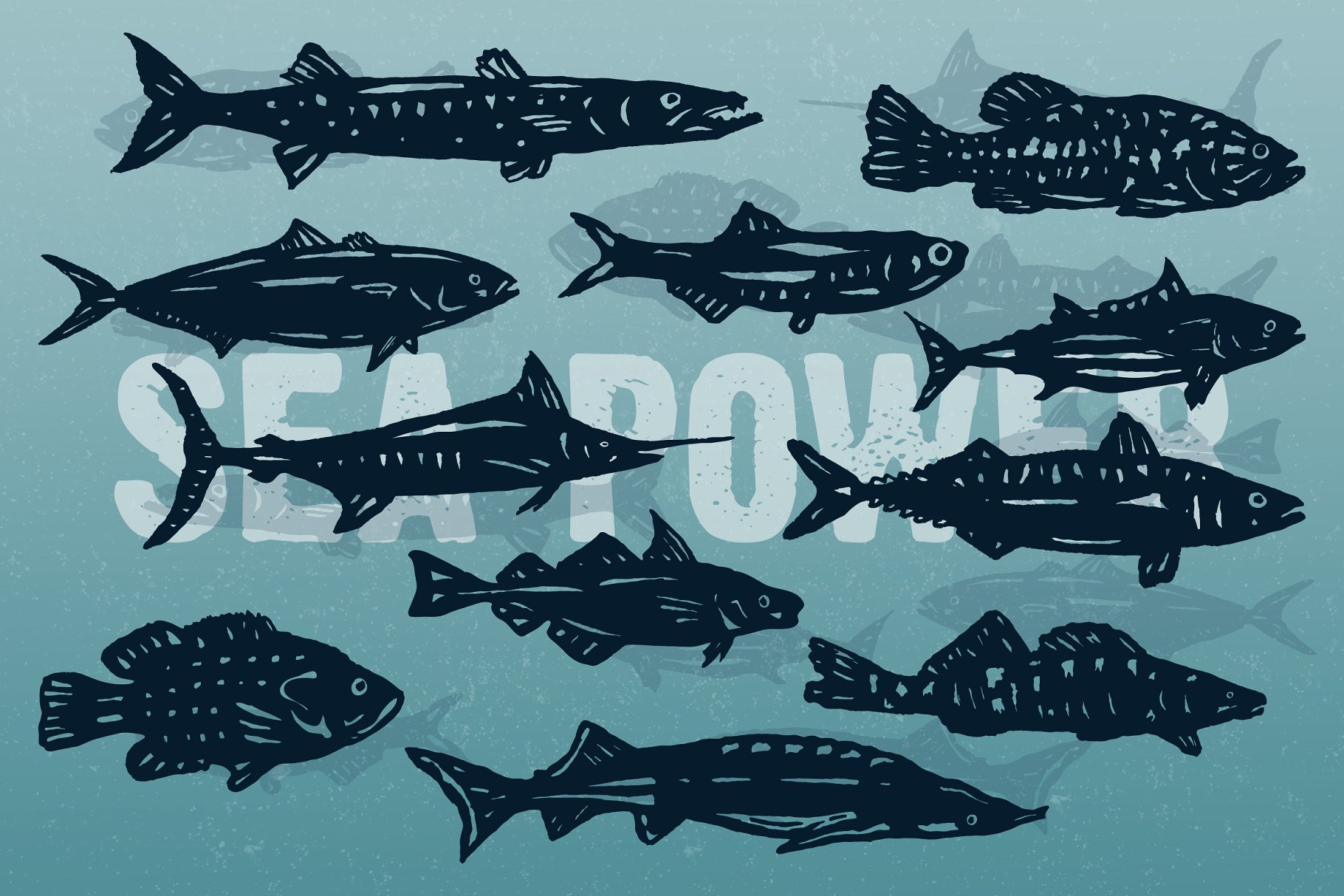 复古单色海洋&河流鱼类印刷插图 Hand-drawn fish vectors插图1