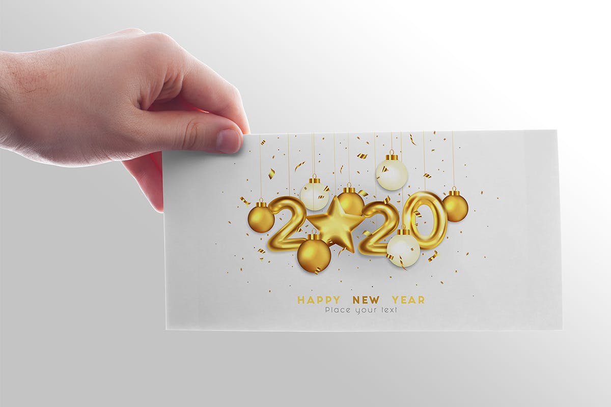 2020年金属字体特效新年贺卡设计模板 Happy New Year 2020 greeting card插图(1)