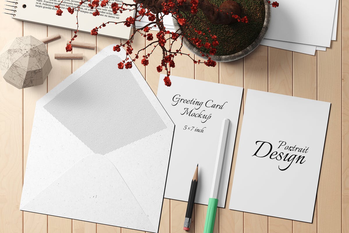 明信片/贺卡样机模板v1 5×7 Postcard / Greeting Card Mockup Set 1插图