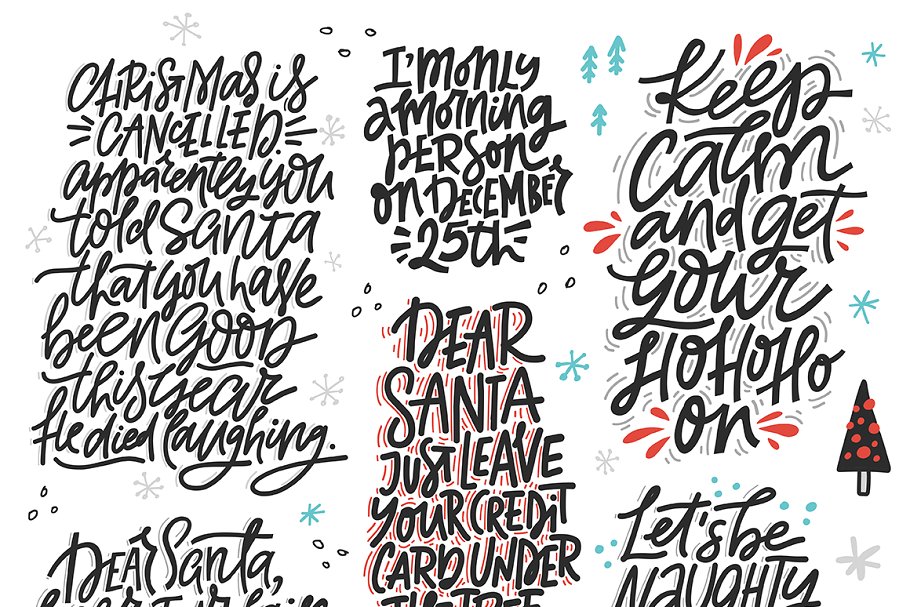 可爱圣诞祝福语&剪贴画素材 Fun Christmas Lettering & Clipart插图(1)