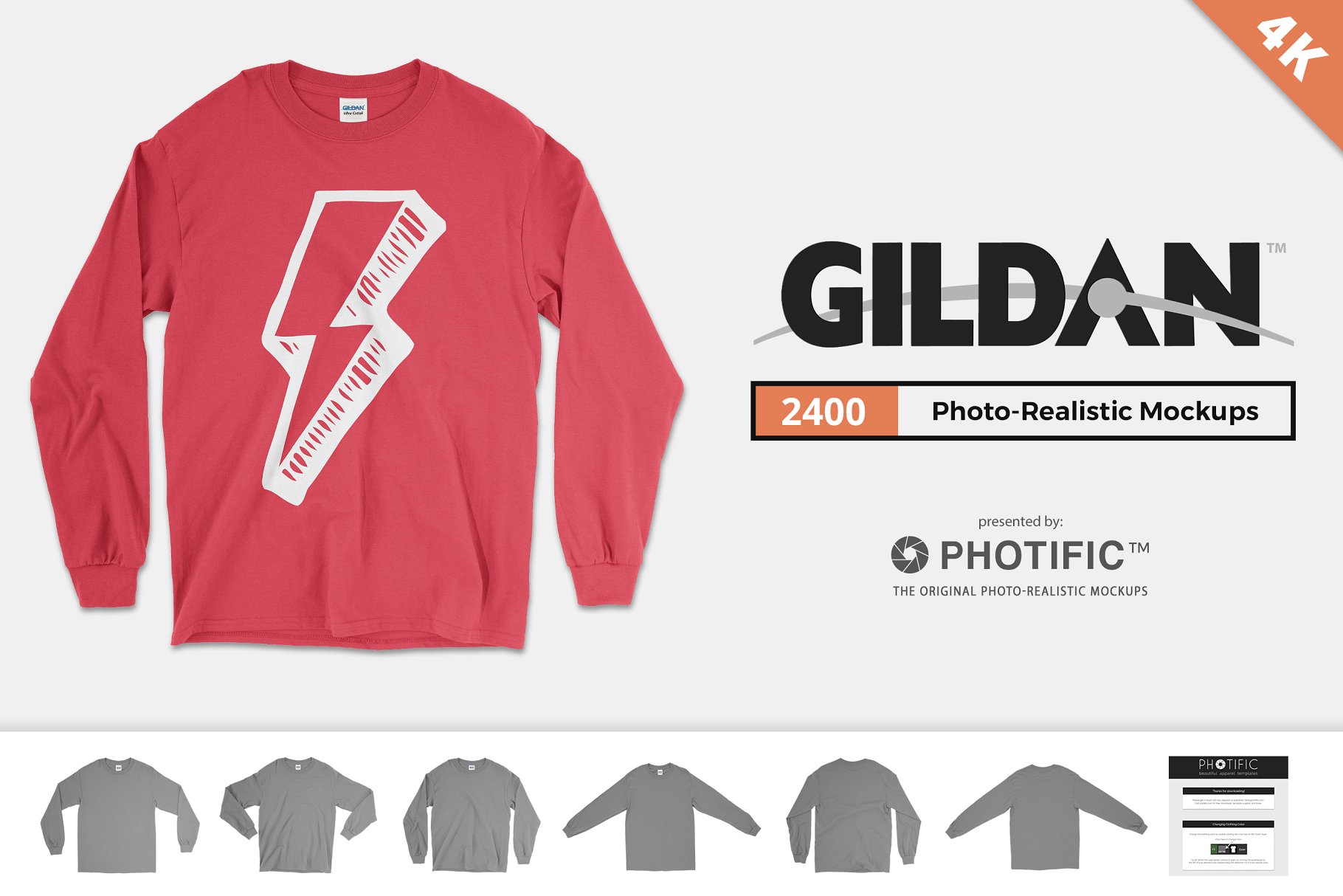 长袖圆领T恤样机 Gildan 2400 Long Sleeve Mockups插图