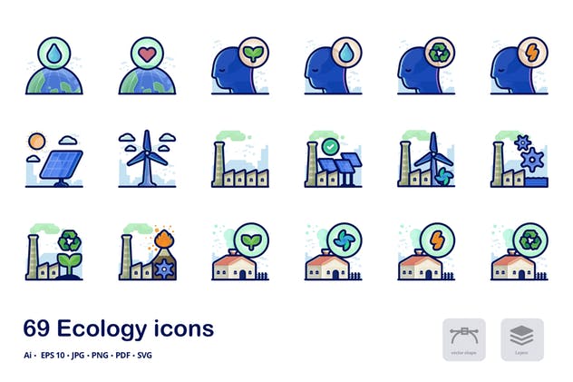 新能源生态环境主题图标集 Ecology Detailed Filled Outline icons插图(2)