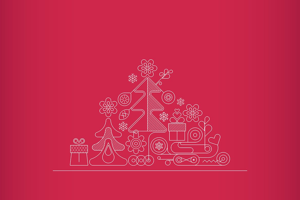 圣诞树线条艺术矢量插画素材 6 options of a Christmas Background插图