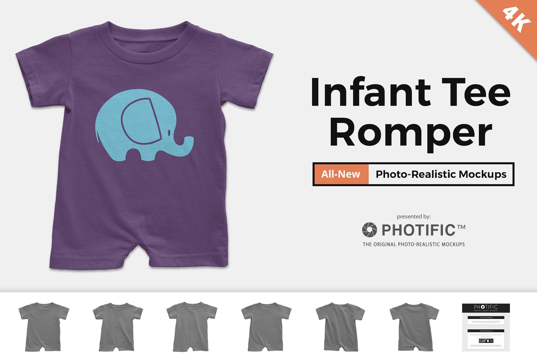 婴儿连体短袖T恤样机模板 Infant Tee Romper Mockups插图