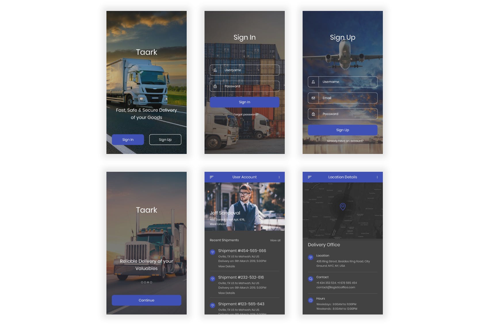 物流运输快递企业APP应用UI设计XD模板 Taark – Logistics & Transport Adobe XD UI Kit插图(6)