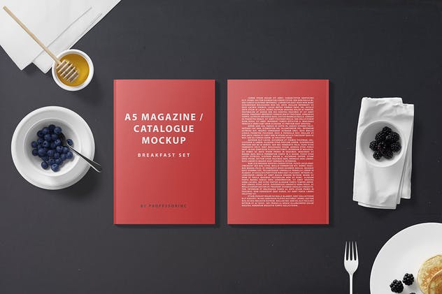 早餐场景A5杂志画册样机 A5 Magazine Catalogue Mockup – Breakfast Set插图7