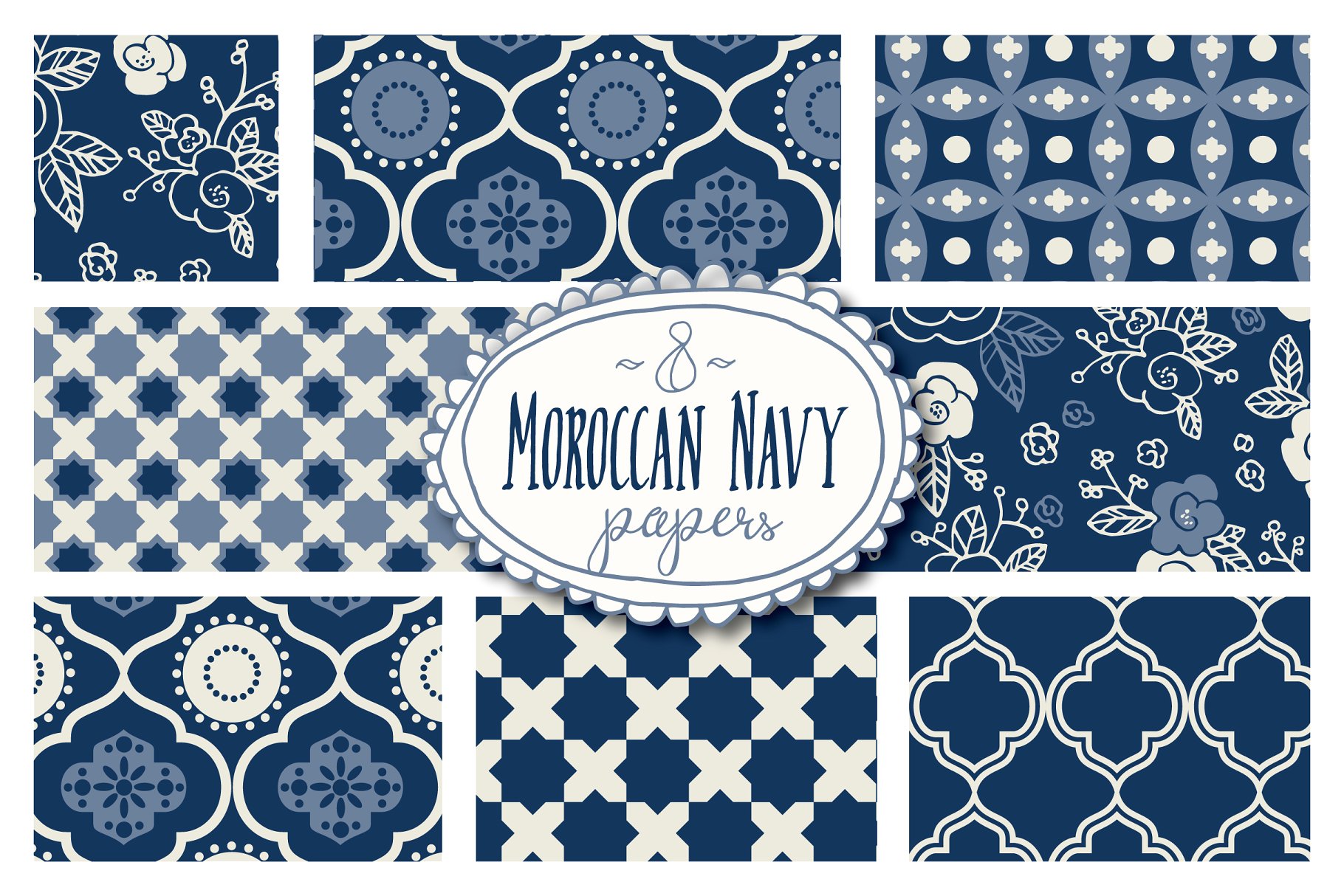 摩洛哥民族风装饰图案纸张纹理 Moroccan Seamless Patterns – Vector插图