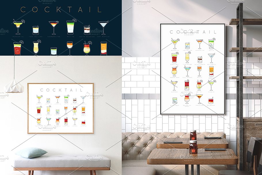 鸡尾酒会扁平风格海报模板 Cocktails Flat Posters插图(3)