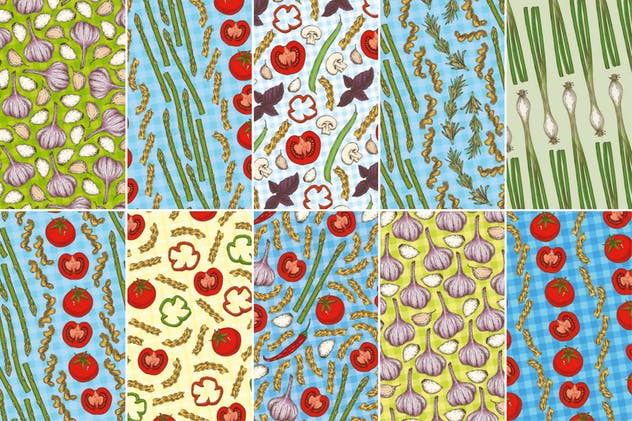 美味食物手绘图案无缝纹理合集 Food Seamless Patterns Collection插图(3)