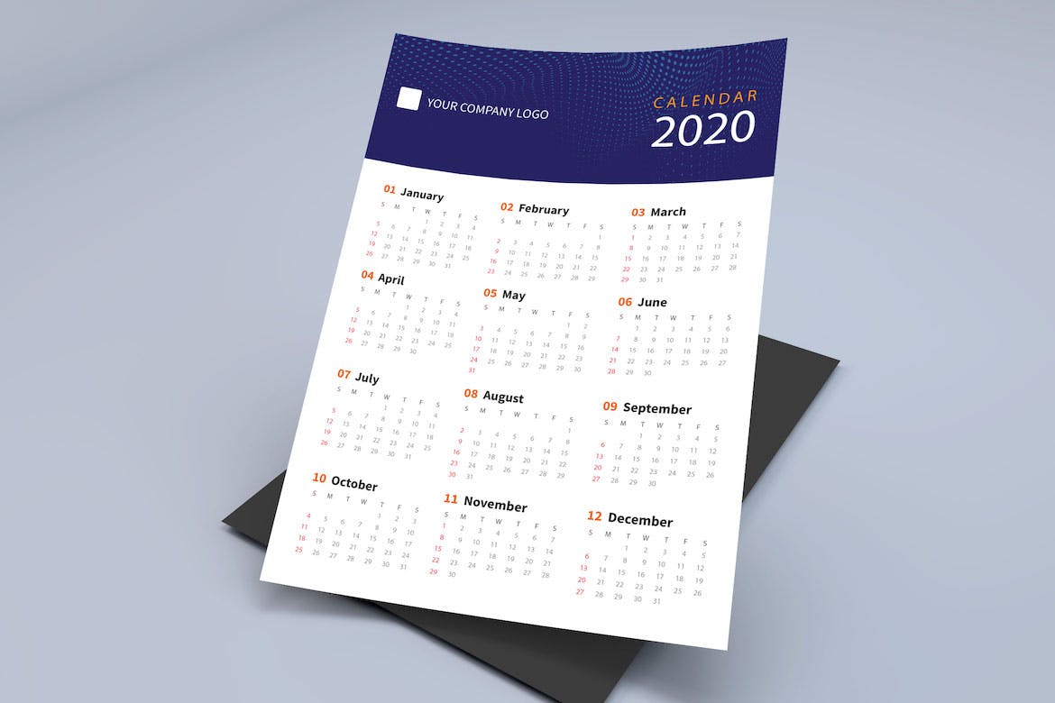 等距圆点波浪几何图形2020创意日历年历设计模板 Creative Calendar Pro 2020插图(4)