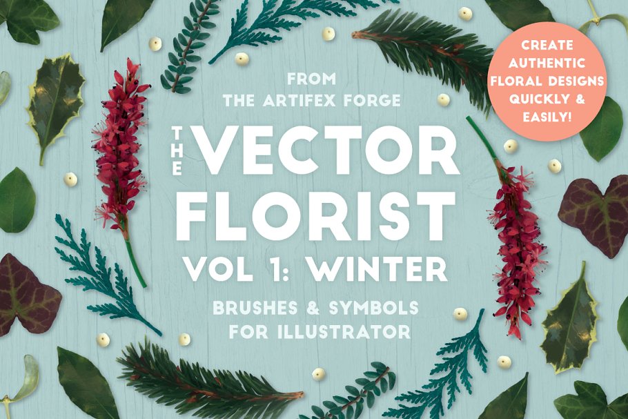 圣诞节矢量花卉AI笔刷 The Vector Florist – Brushes: Winter插图