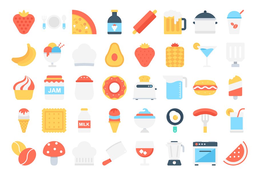 180枚美食食品主题扁平化设计图标下载 180 Flat Food Icons插图3
