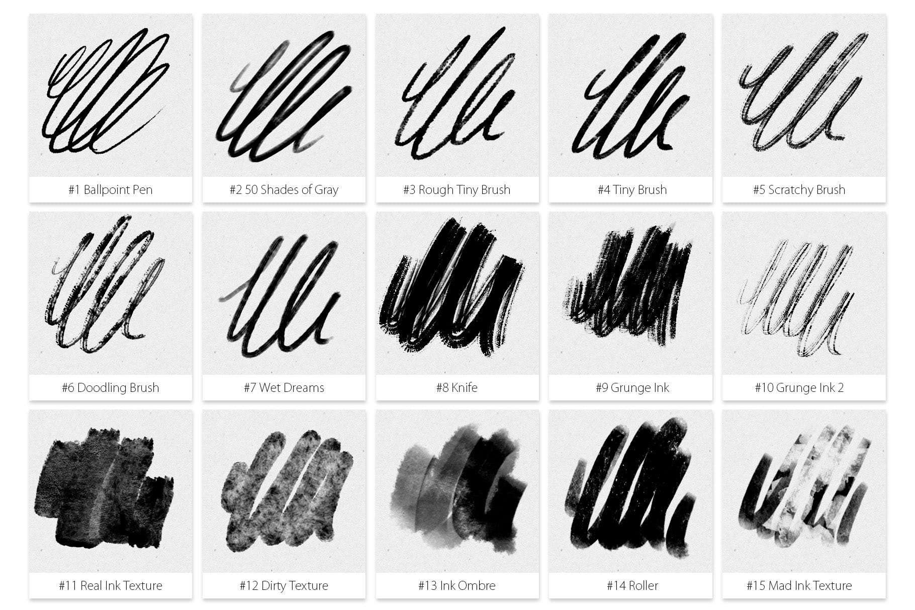 44种墨水笔画笔图形图案PS笔刷 Inktober 2019 Photoshop Brushes插图(1)