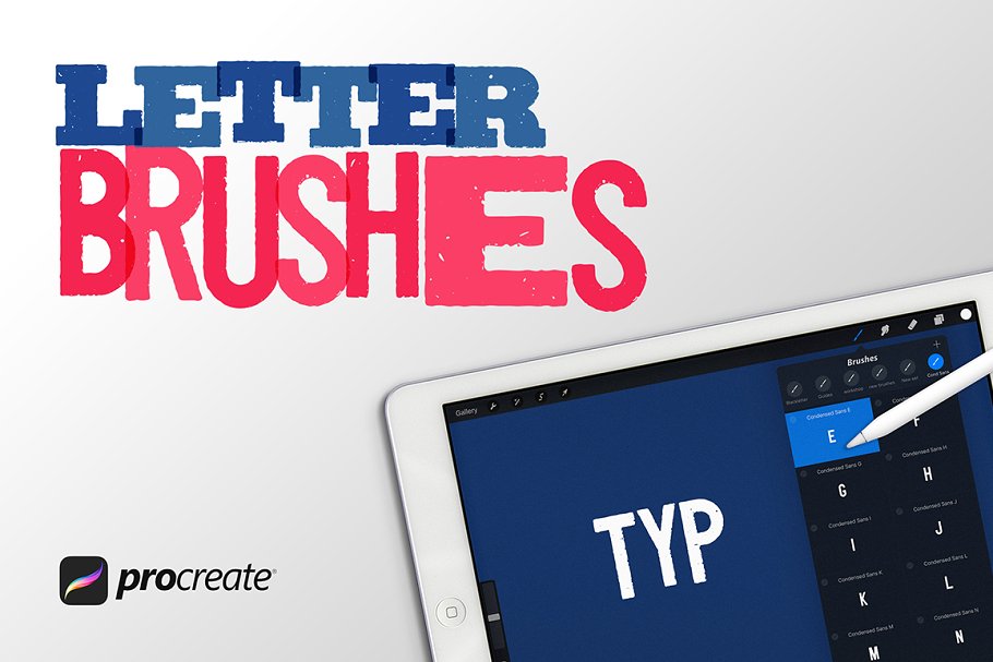 Procreate专用字母字体笔刷 Letter Brushes for Procreate插图