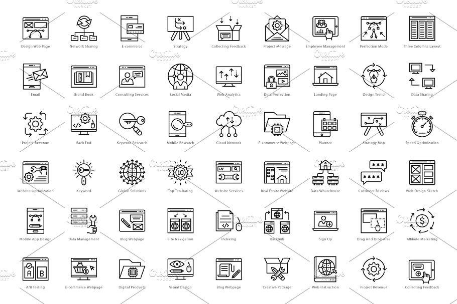 1458个Web&Seo网络营销主题线条图标 1458 Web and Seo Line Icons Set插图(6)