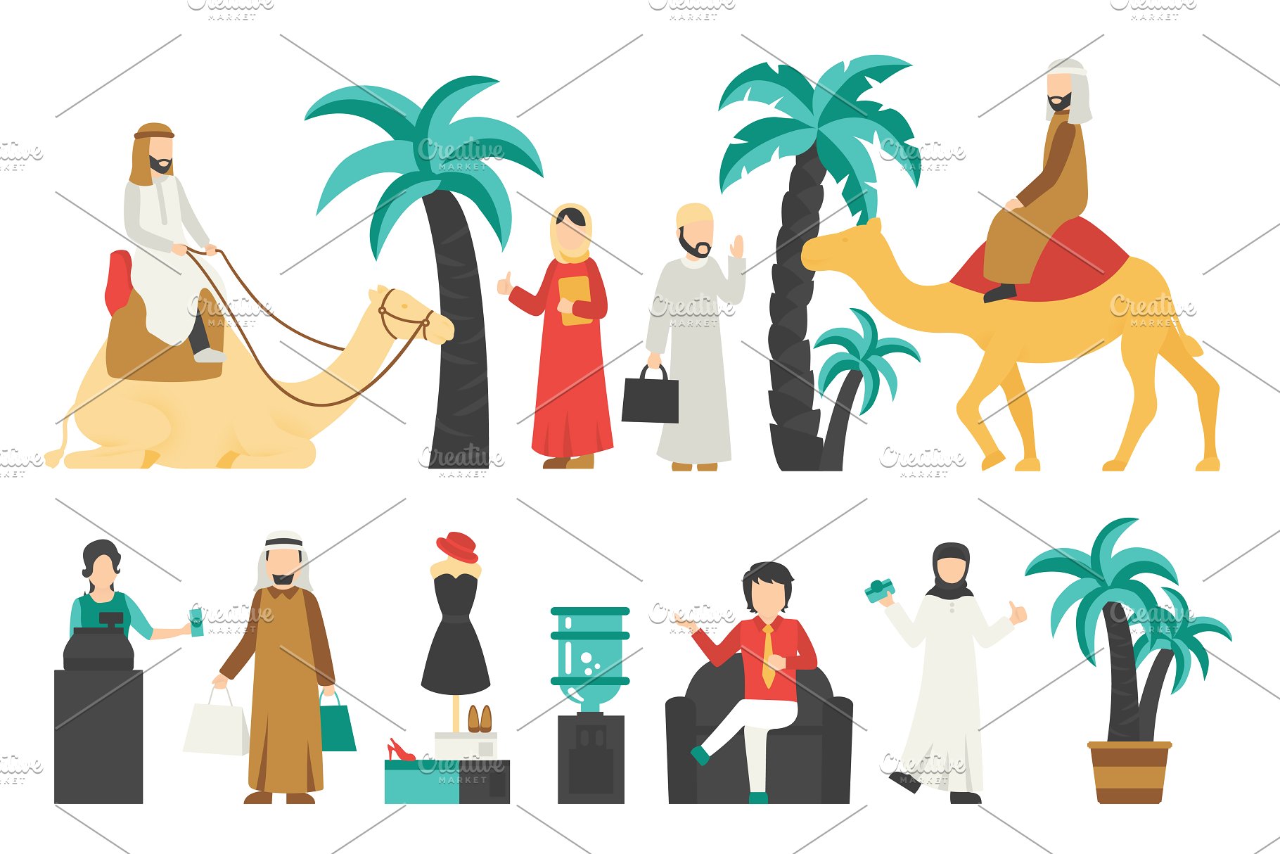 迪拜人物风情扁平化设计插画 Dubai – flat people set插图(13)