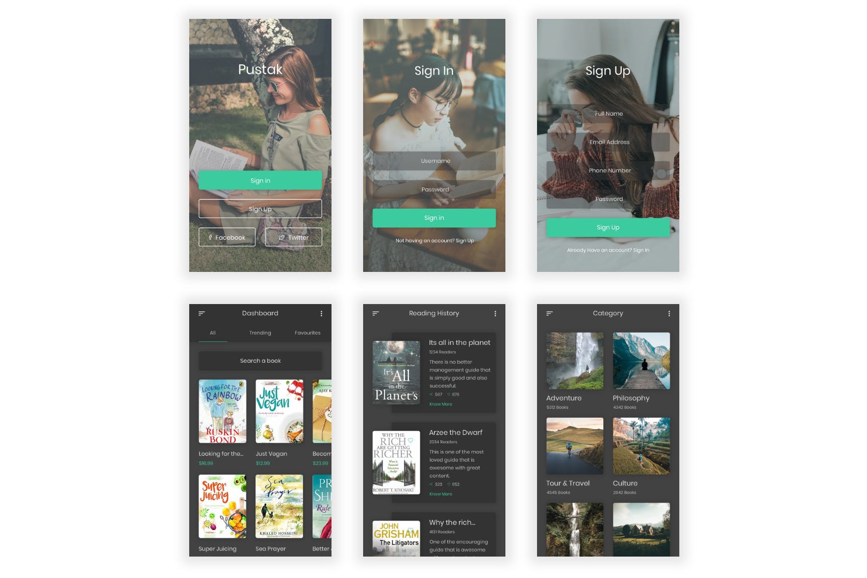 电子书&小说阅读APP应用UI设计PSD模板 Pustak – Book Reading UI Kit for Photoshop插图(10)