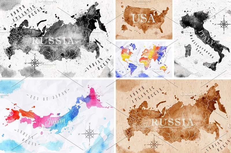 水彩世界地图矢量图形 Watercolor world map插图(4)