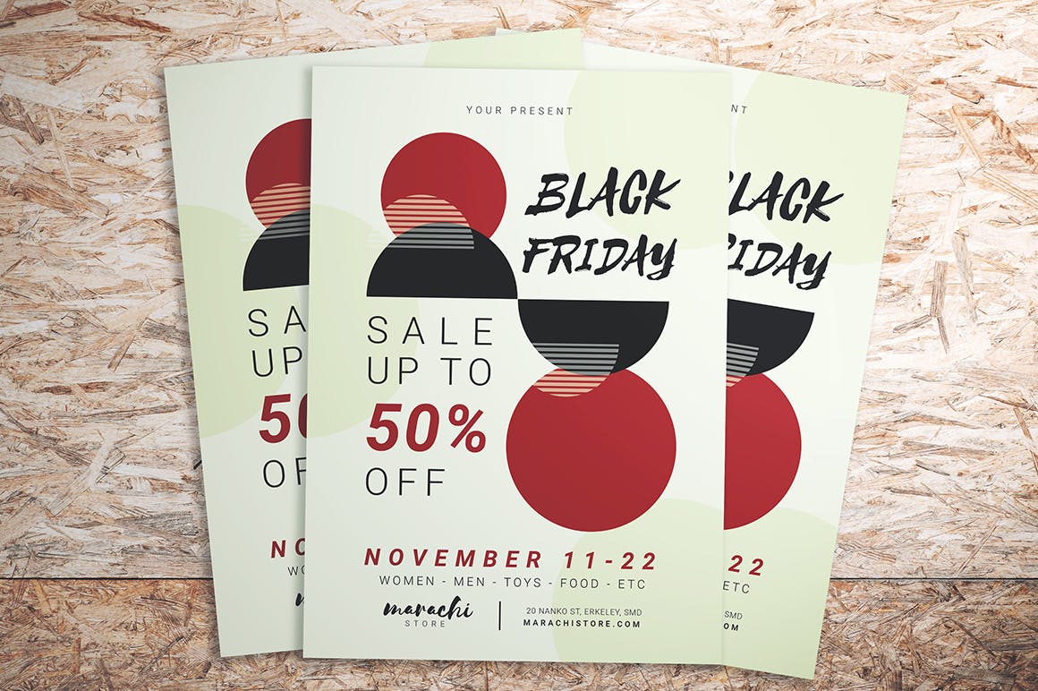 极简主义设计风格黒五购物狂欢节活动海报传单模板 Black Friday Minimalist Flyer插图(2)