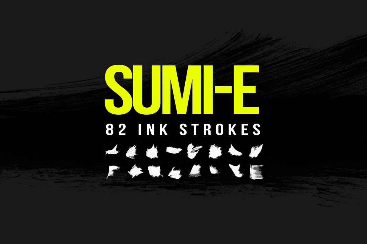 82款墨水笔迹笔画PS笔刷 82 Sumi-E Ink Strokes插图