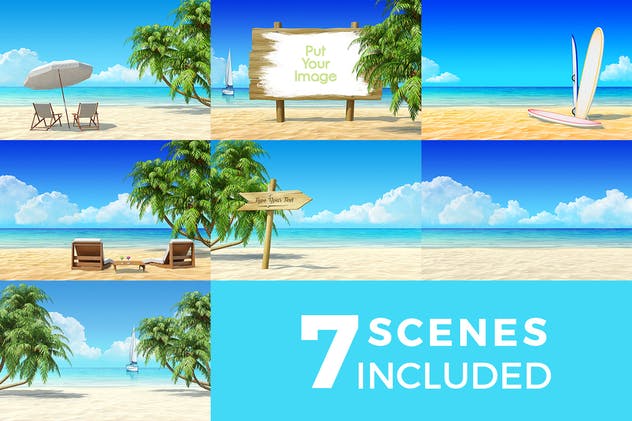 海滩场景样机模板合集 Beach Scene Generator插图(1)