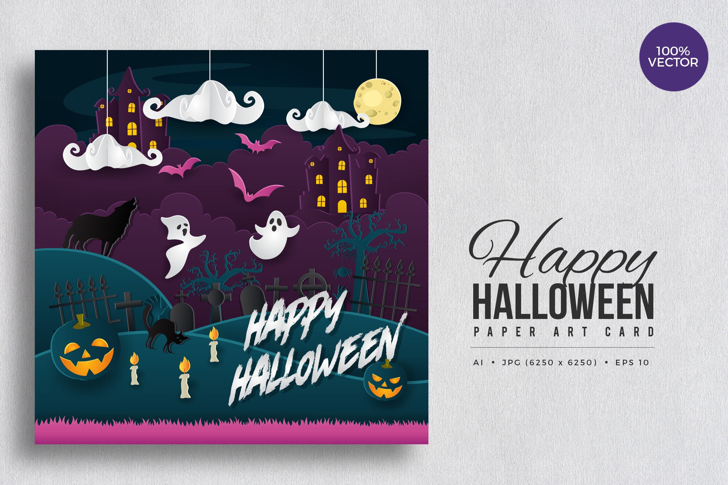万圣节庆祝主题剪纸艺术矢量插画素材v4 Happy Halloween Paper Art Vector Card Vol.4插图