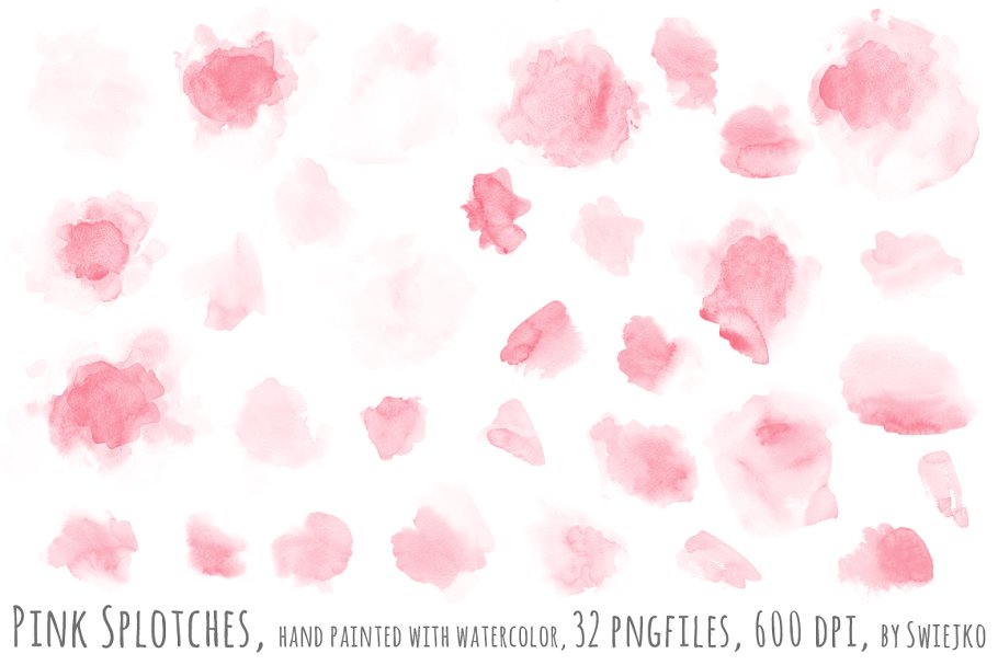 粉色水彩画墨迹插画素材 Pink watercolor splotches插图(1)