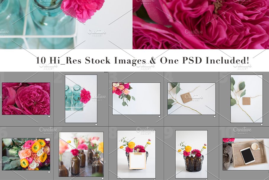 花卉装饰平板&照片场景样机 Floral Stock Photos | Tablet Mockup插图2