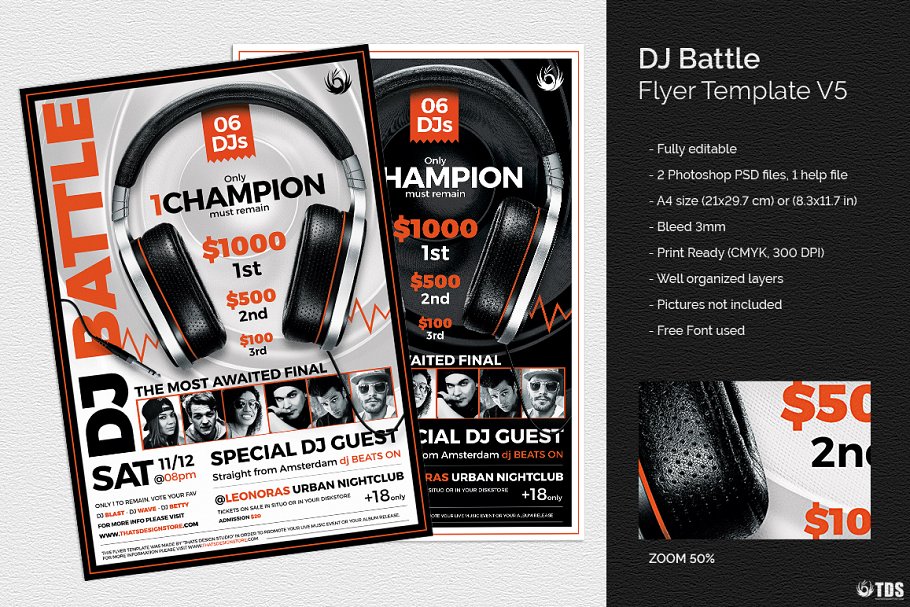 DJ对决盛典海报传单PSD模板v5 DJ Battle Flyer PSD V5插图