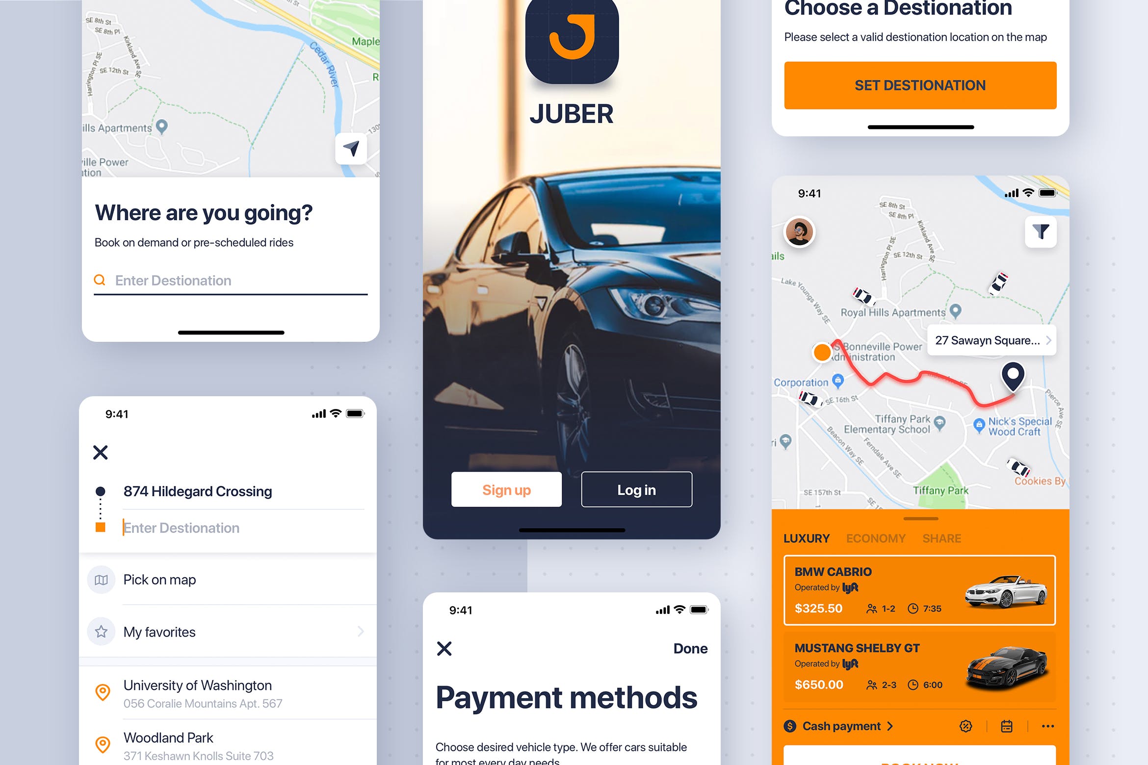 iPhone量身定制的打车软件APP应用设计套件 Car rental mobile UI Kit concept for iPhoneX插图
