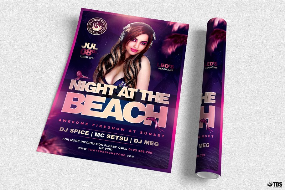 夜店俱乐部派对宣传海报PSD模板V2 Night at the Beach Flyer PSD V2插图(2)