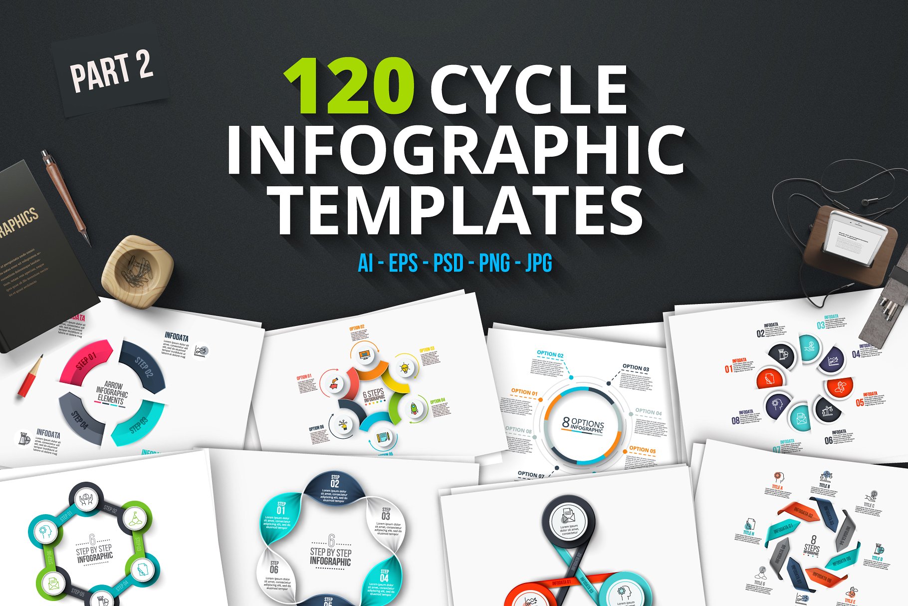 120款圆形信息图表幻灯片模板素材（第二部分） 120 cycle infographics (part 2)插图