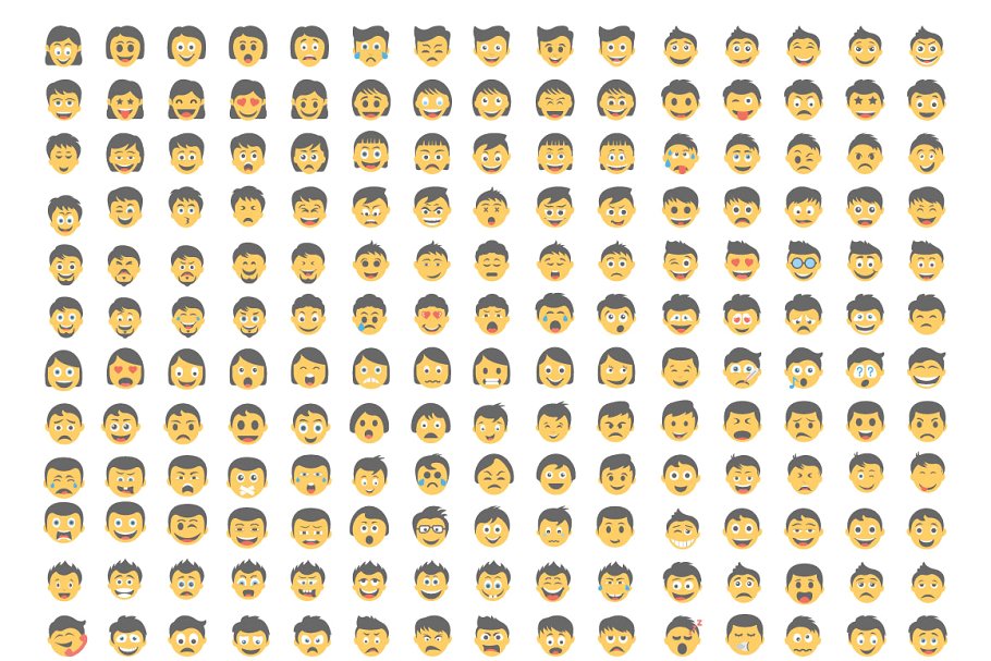 1000个卡通笑脸平面图标 1000 Flat Smiley Icons插图2