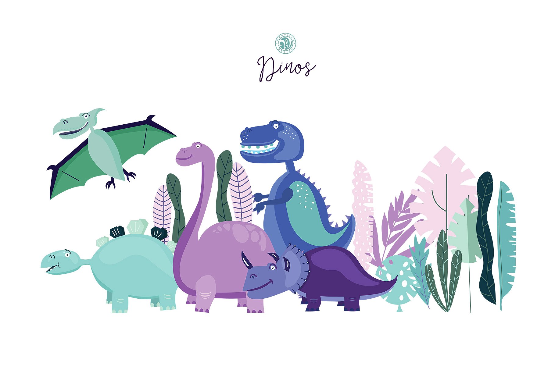 可爱卡通手绘恐龙插画设计素材 Dinos插图2