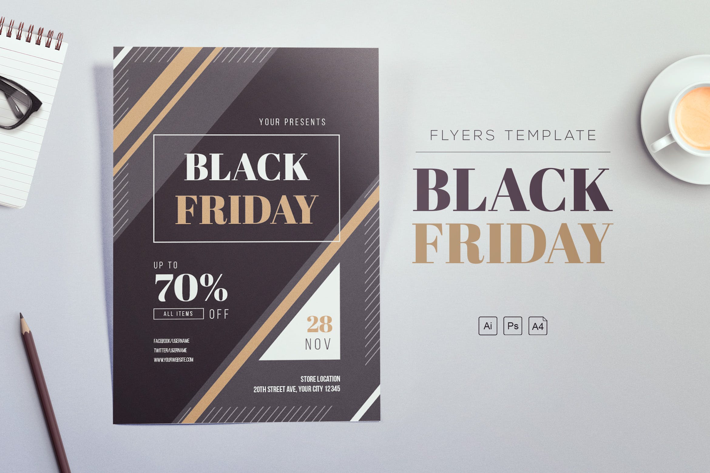 商务设计风格黒五打折活动海报传单设计模板 Black Friday 2018 Flyers插图