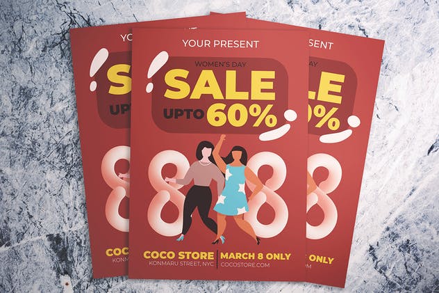 妇女节促销广告海报设计模板 Women’s Day Sale Flyer插图2
