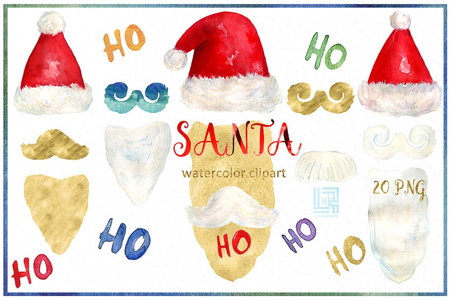 圣诞老人水彩单品 Santa hat. Christmas watercolor插图(2)